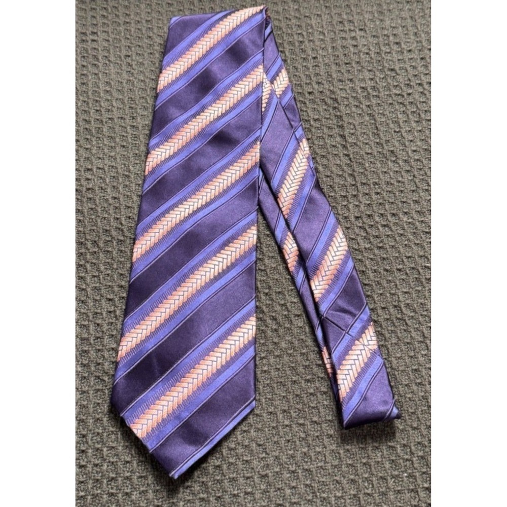 Ermenegildo Zegna Purple Striped Silk Blend Necktie Made in Italy